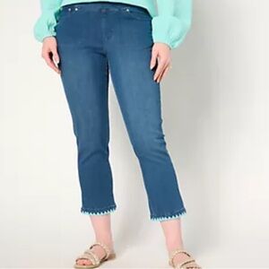 Belle by Kim Gravel petite triple luxe denim crochet trim crop jean